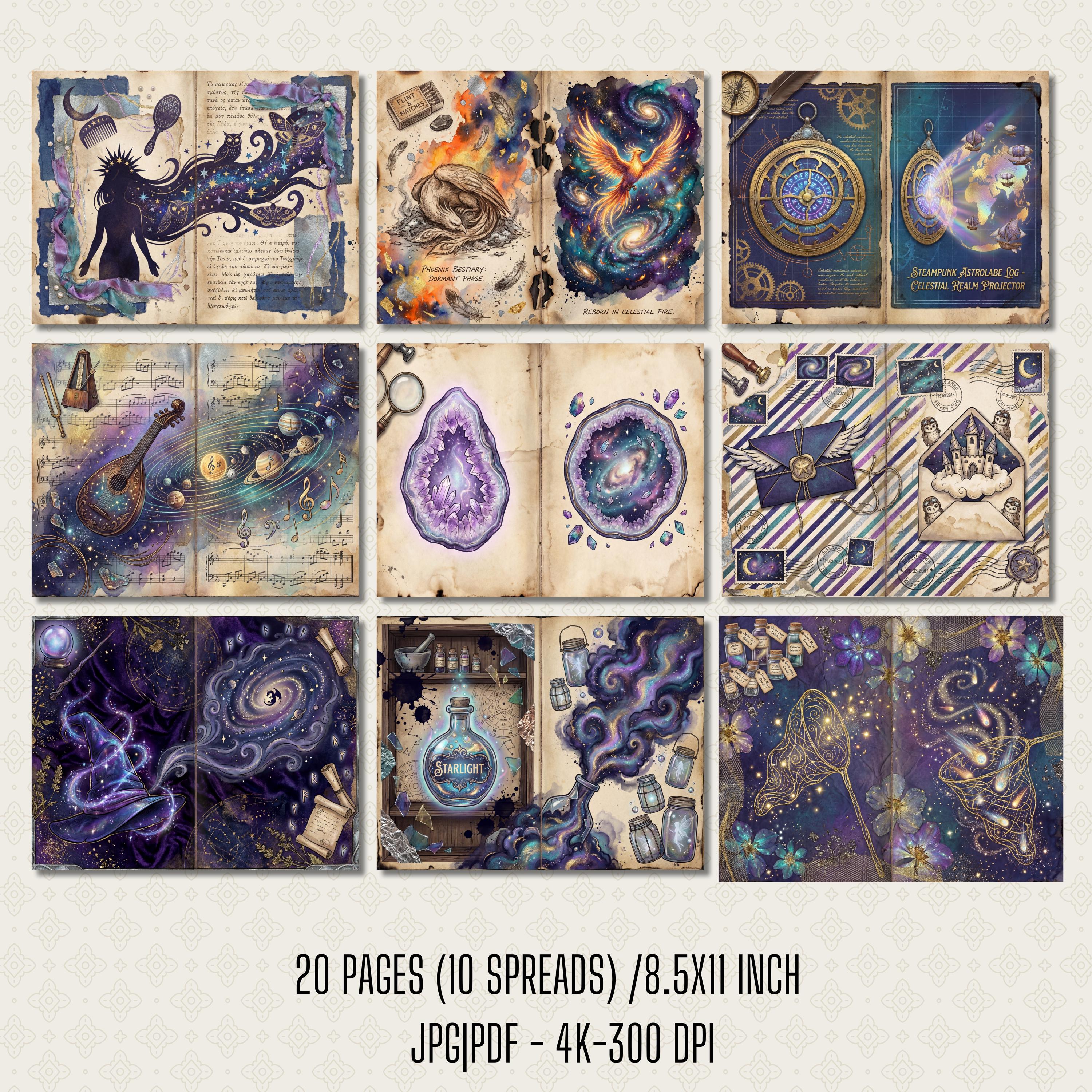 Celestial Junk Journal Paper | 4K Galaxy Scrapbook Pages (digital ...