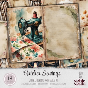 Sewing Junk Journal Kit: Retro Ephemera, Dressmaker Illustrations (Instant Download)