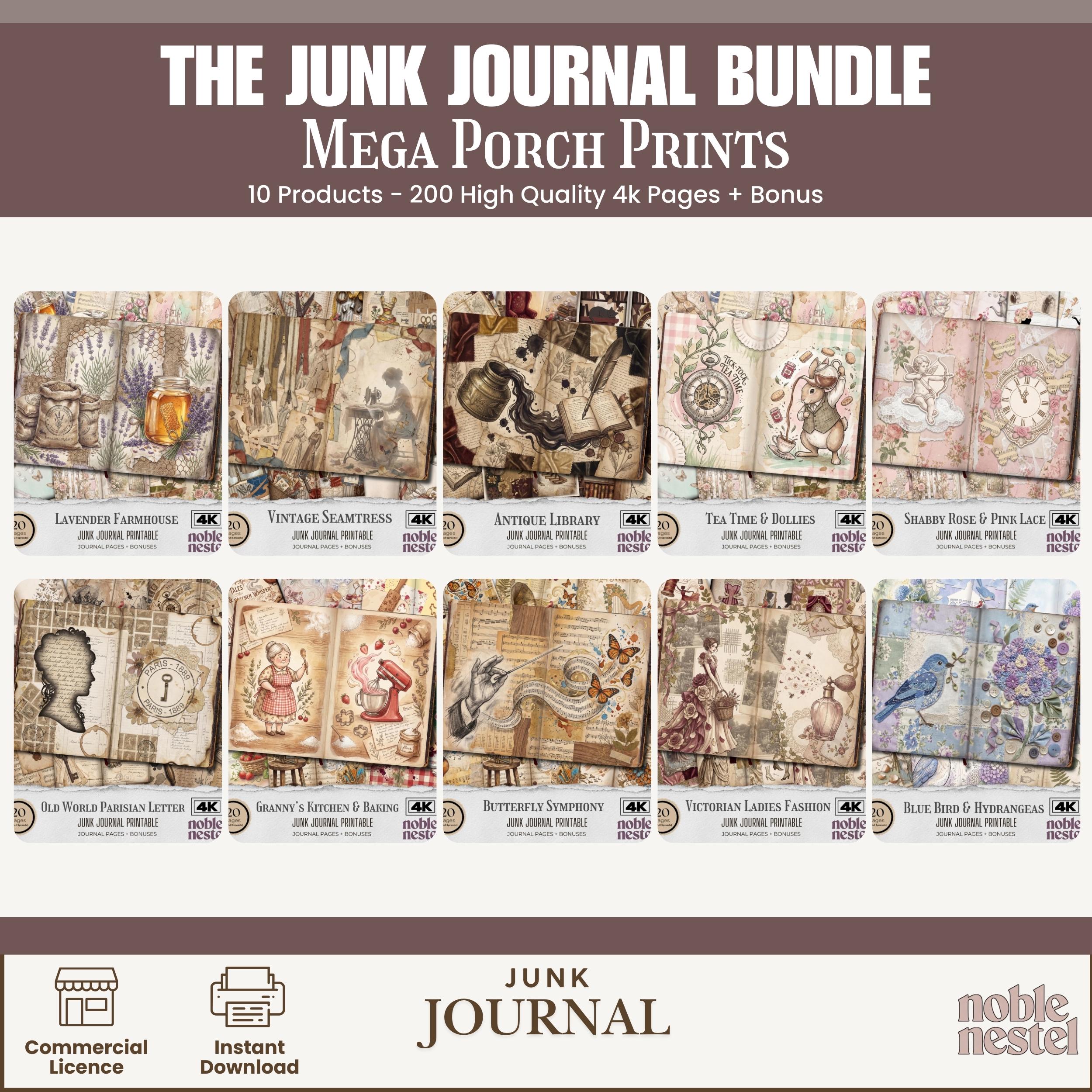 Mega Porch Prints Junk Journal Kit | Shabby Chic Bundle | Vintage Roses ...