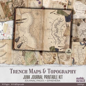 Trench Maps & Topography Vintage Military Junk Journal Kit | WW1 Army Cartography | Printable Ephemera | Fussy Cuts | Scrapbook Tags | PDF