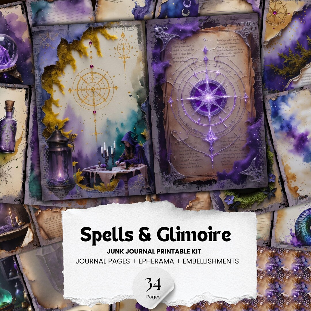 Spell Grimoire Junk Journal Kit: Witchcraft Ephemera (digital ...