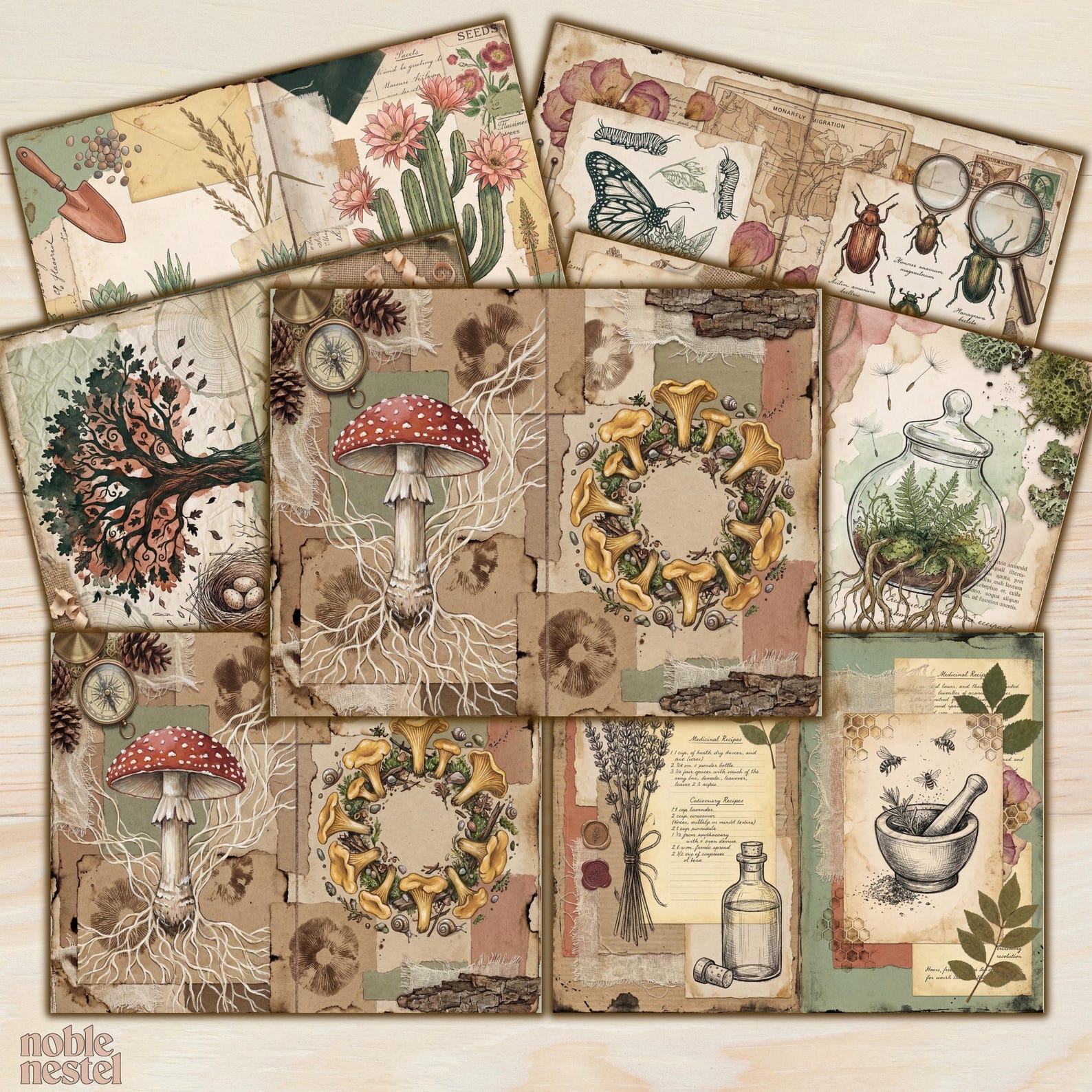 Botanical Junk Journal Kit - Vintage Diary Pages Digital Download ...