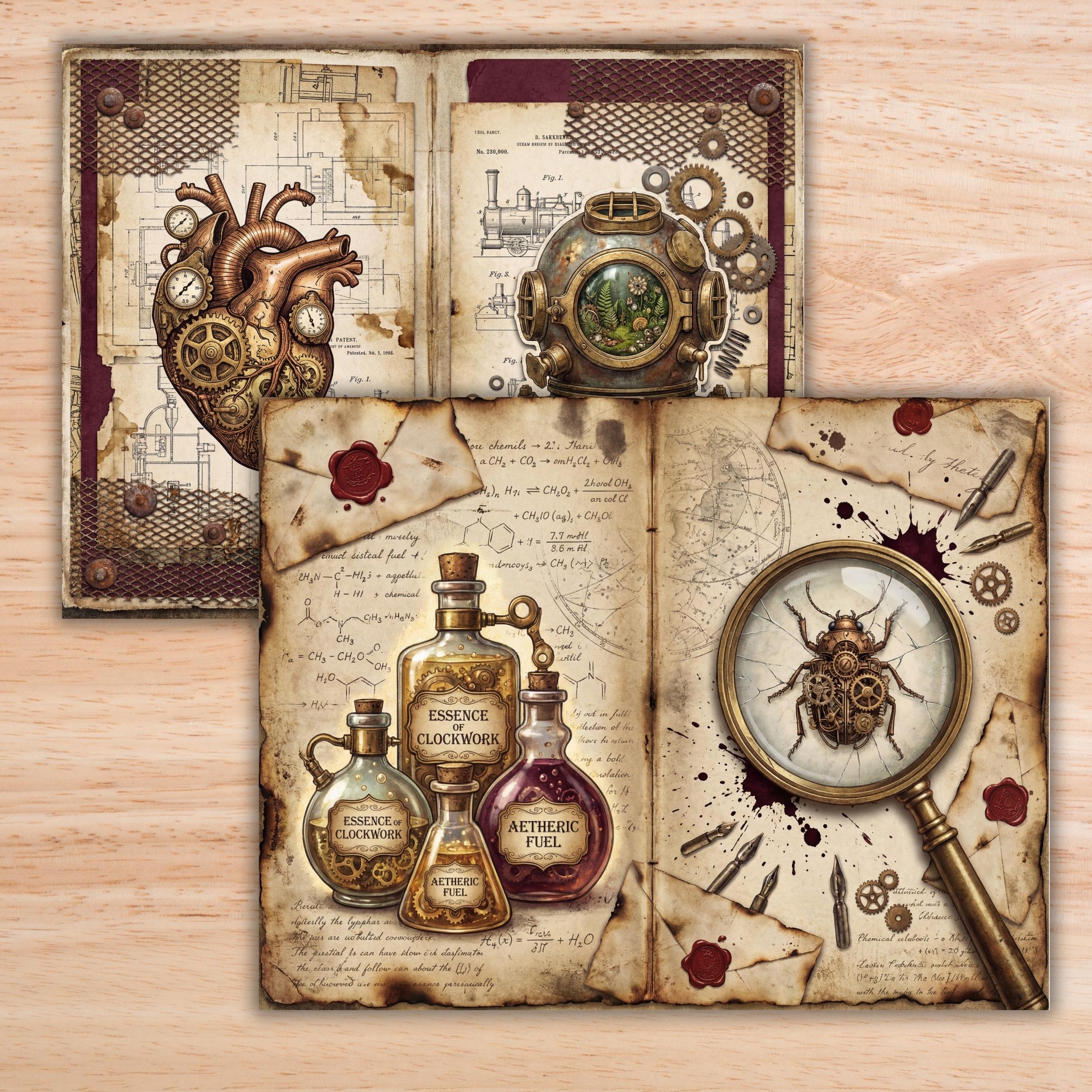Victorian Steampunk Junk Journal Pages | 4K Digital Paper Pack ...