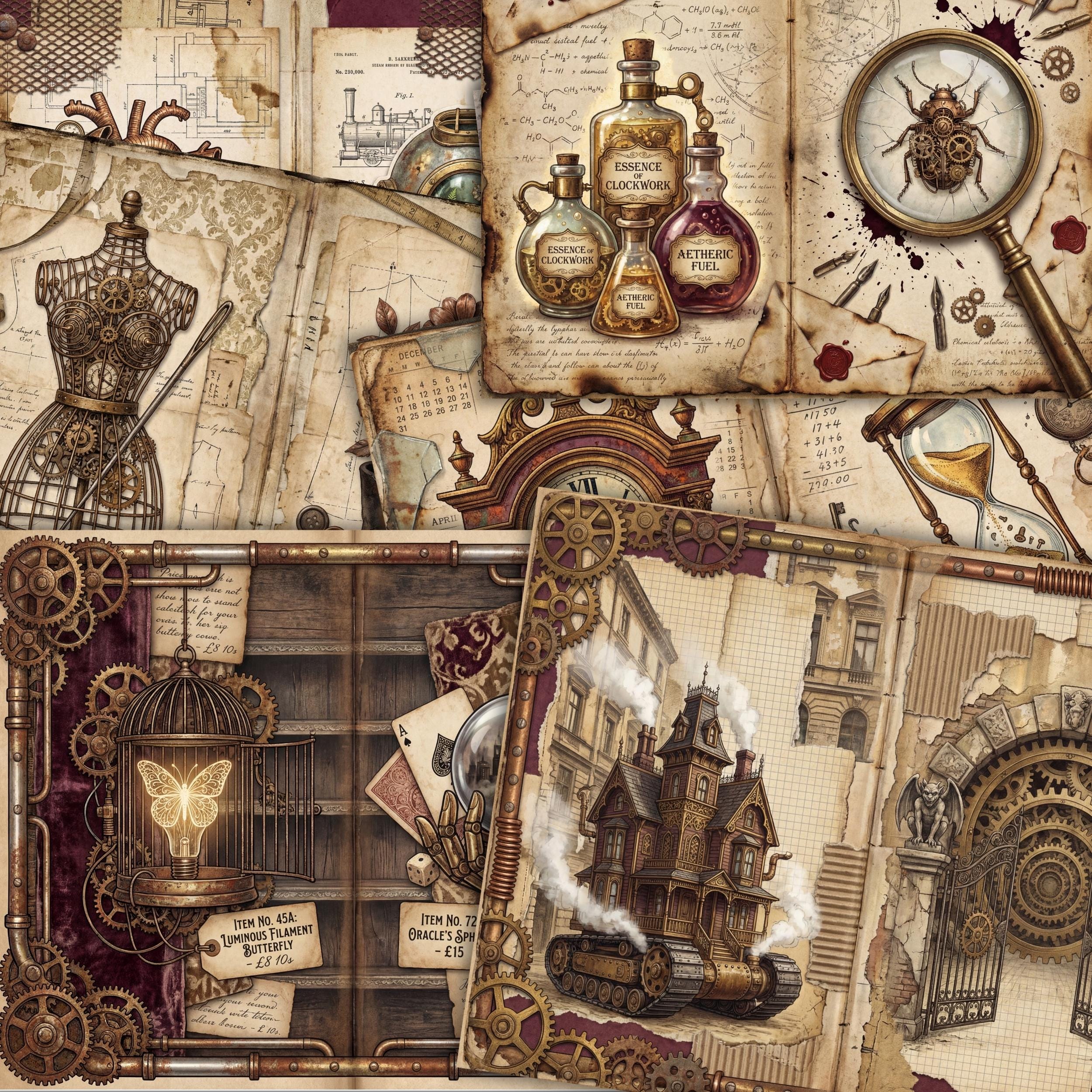 Victorian Steampunk Junk Journal Pages | 4K Digital Paper Pack ...
