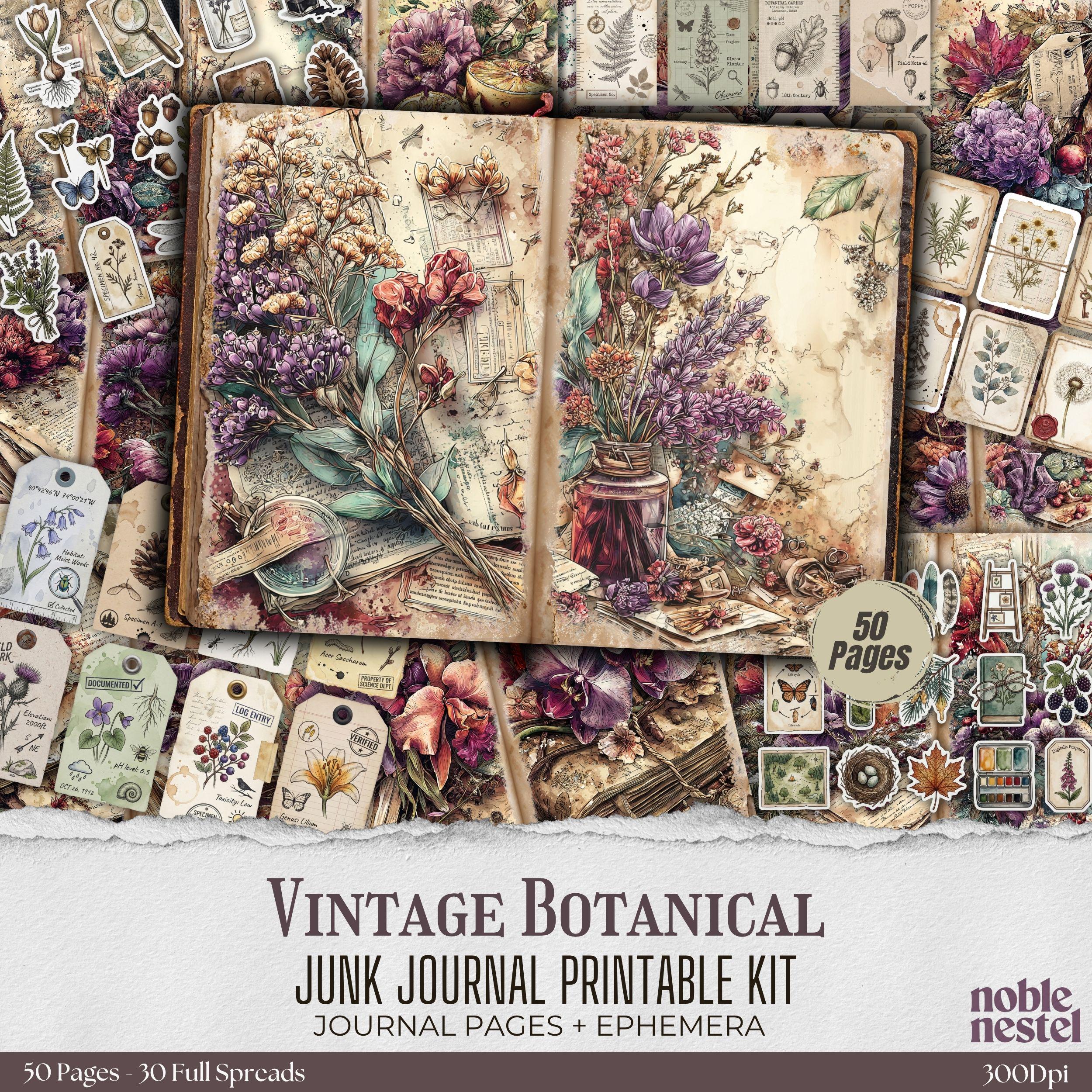 Vintage Botanical Junk Journal Kit | Printable Ephemera, Fussy Cuts ...
