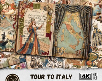 Kit de diario basura vintage de viaje a Italia / Efímera imprimible de descarga digital / Paquete de papel para álbumes de recortes / Páginas tamaño carta de EE. UU.