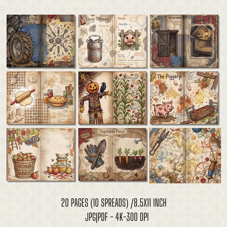 Rustic Field Journal Farmhouse Junk Journal Kit | Rustic Botanical 4K Printable Pages ...