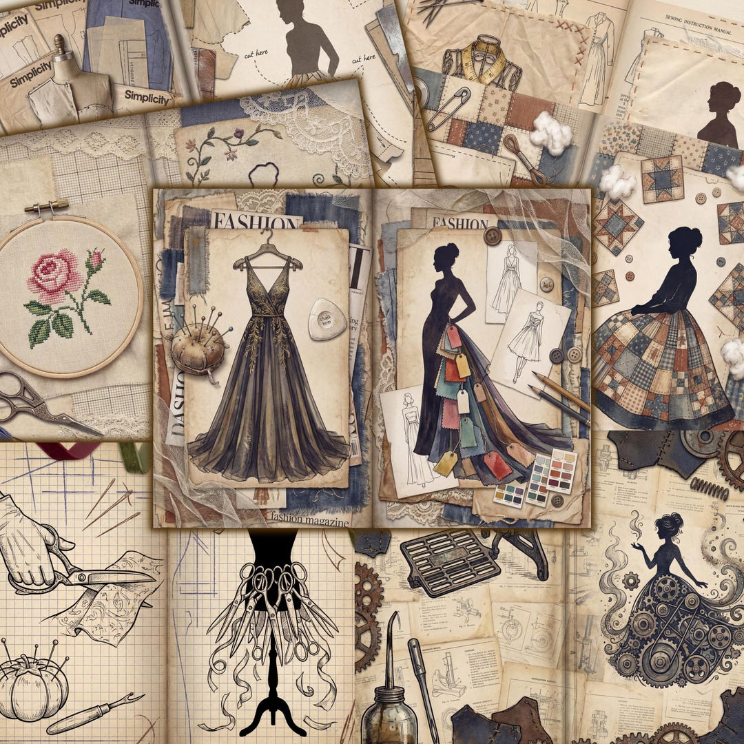 The Seamstress Digital Paper Pack | Vintage Sewing Junk Journal Pages ...