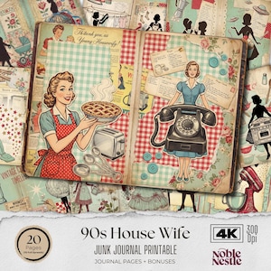 Paquete de papel digital de ama de casa de los años 50 / Fondos 4K / Páginas de diario basura / Papel de álbum de recortes vintage imprimible