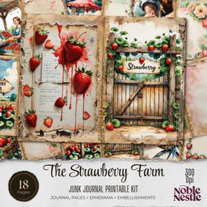 Strawberry Junk Journal Kit: Rustic Farmhouse Ephemera (Digital Download)