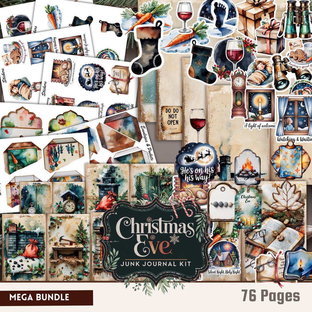 Vintage Christmas Eve Junk Journal Kit | Printable Ephemera (digital ...