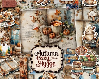 Autumn Hygge Junk Journal Kit: Fall Ephemera, Stickers, Tags (PDF & JPG)