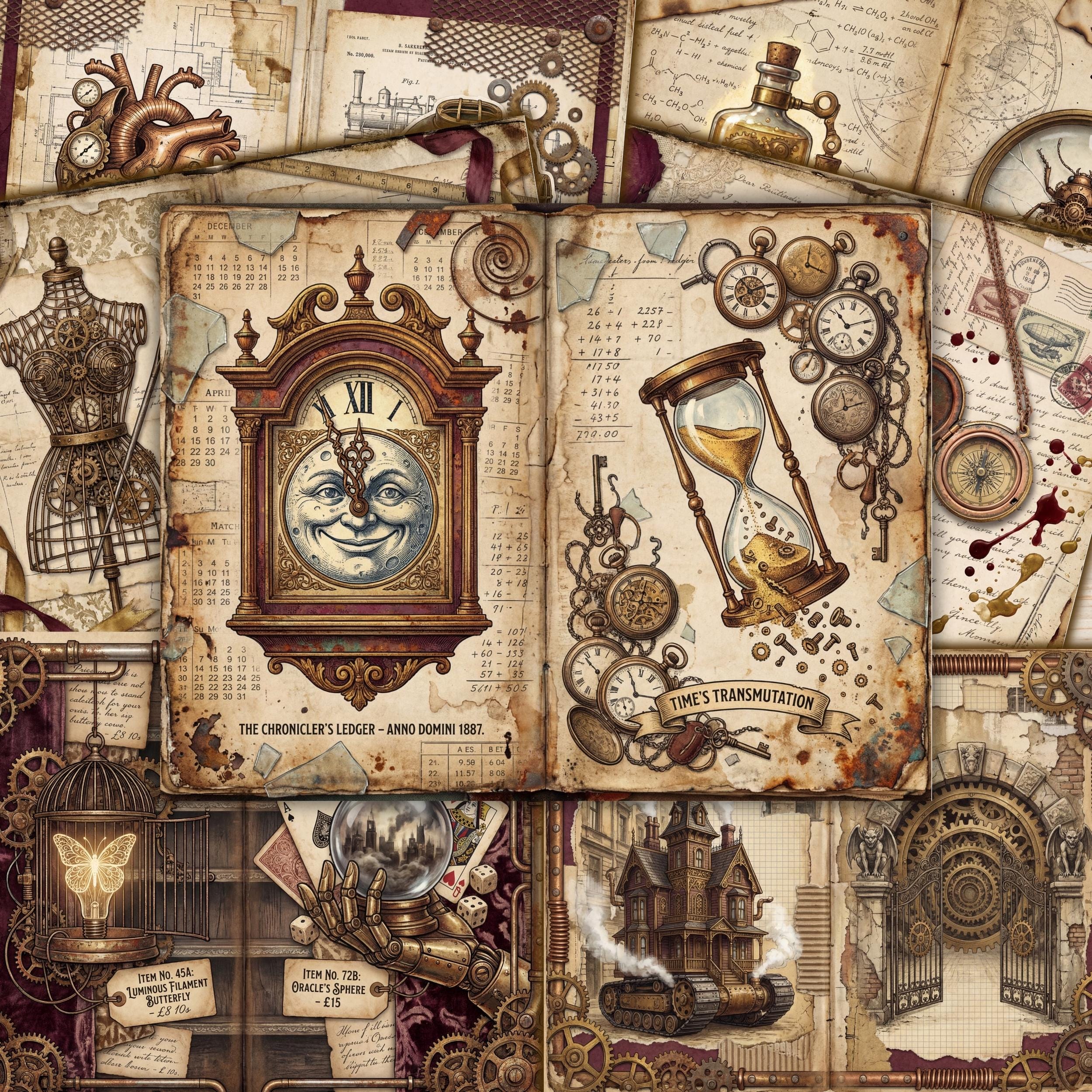 Victorian Steampunk Junk Journal Pages | 4K Digital Paper Pack ...