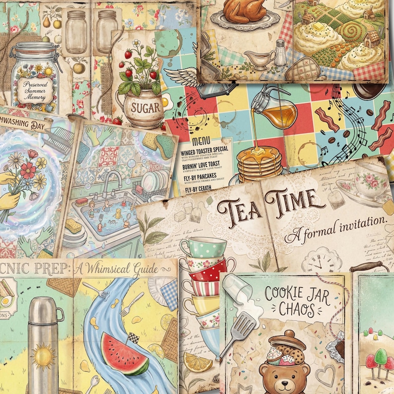 Retro Kitchen Junk Journal Kit - Vintage Printable Scrapbook Paper ...