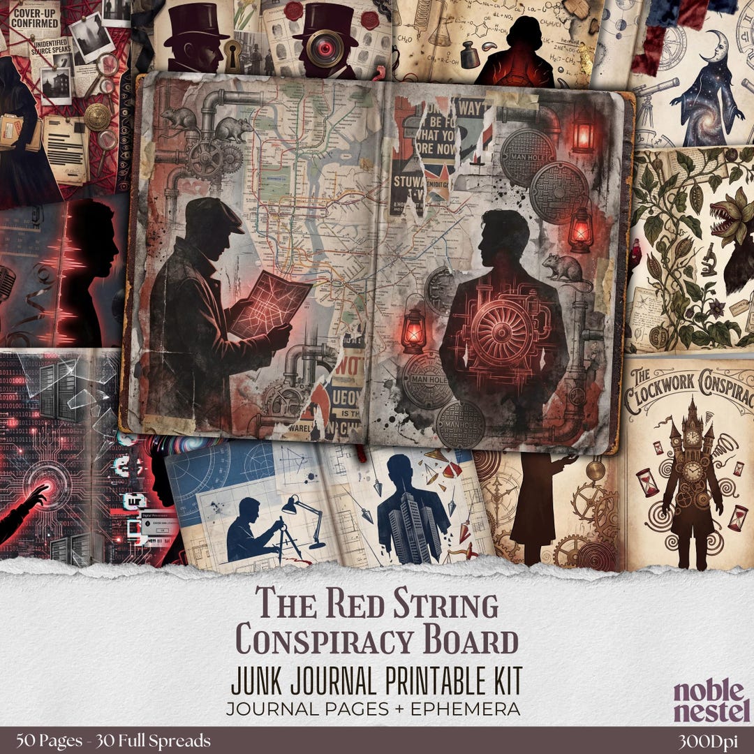 The Red String Conspiracy Board Junk Journal Kit | Printable Ephemera ...