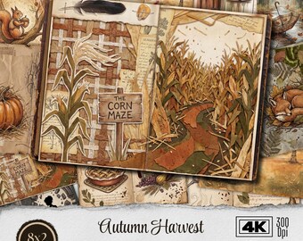 Autumn Harvest Junk Journal Kit - Vintage Scrapbook Paper Pack | Printable Digital Download Ephemera Tags