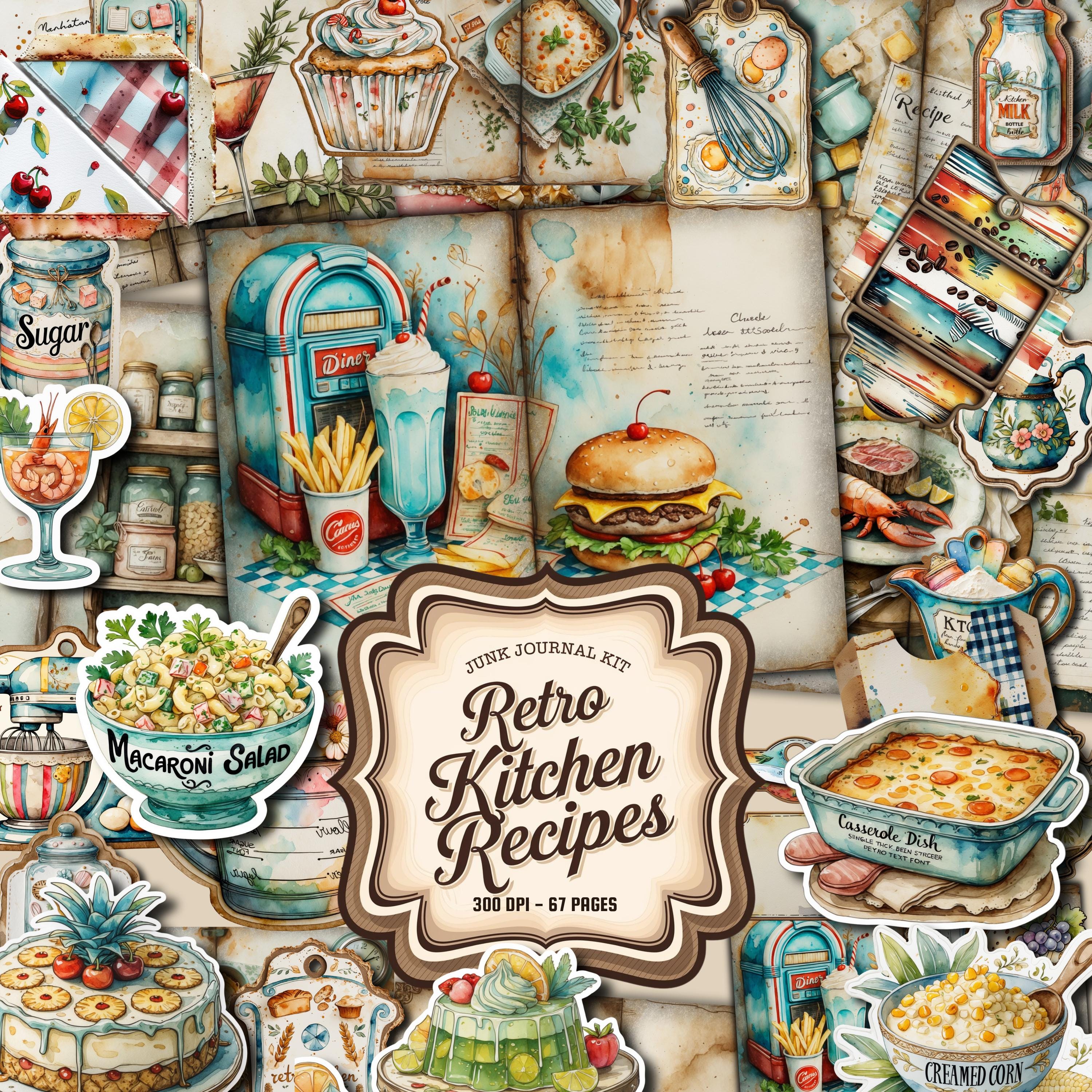 Retro Kitchen Recipes Junk Journal Kit: Vintage Cooking Ephemera (PDF ...