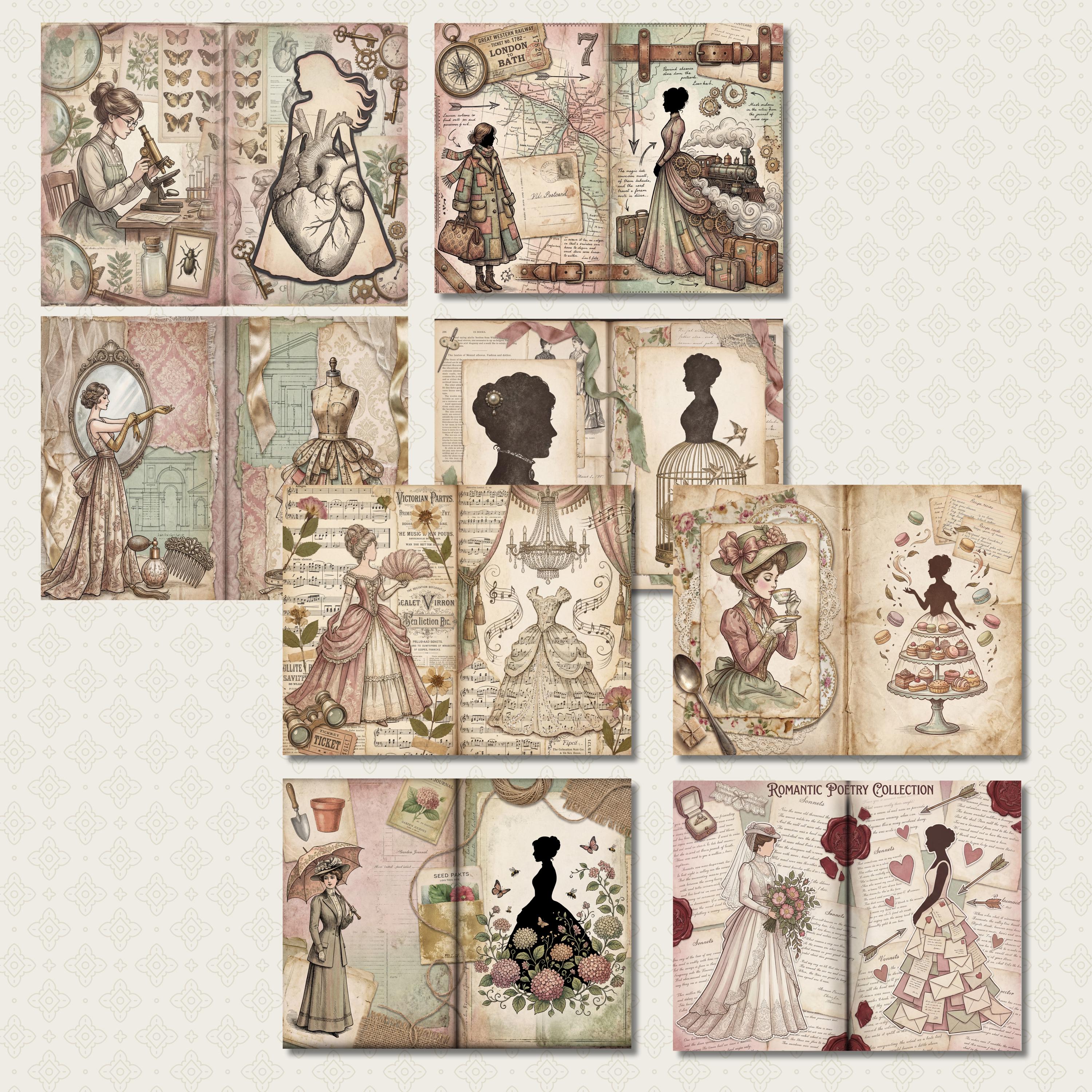Victorian Ladies Junk Journal Pages | 4K Backgrounds Digital Paper Pack ...