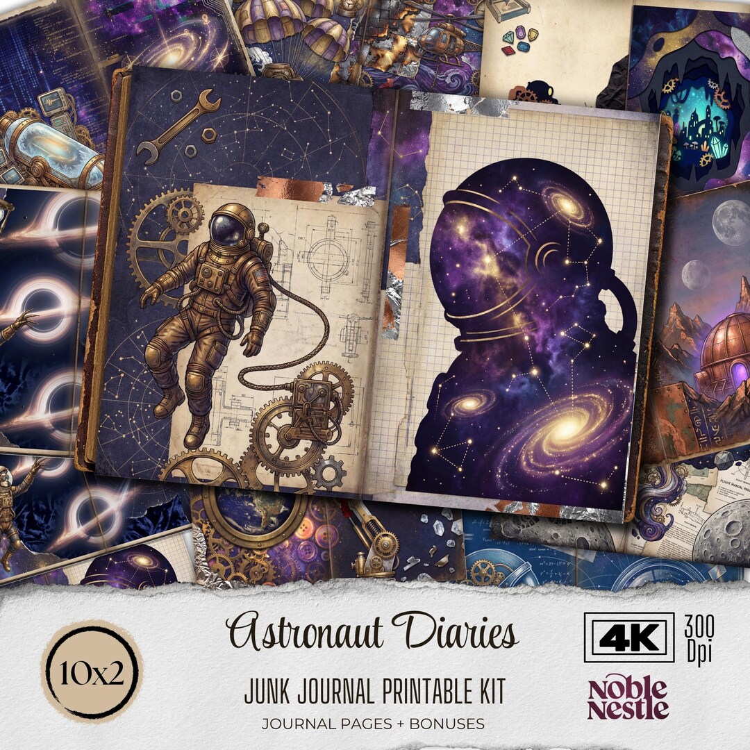 Space Journal Paper Astronaut Diaries Junk Journal Kit | Vintage Space Ephemera | Printable ...