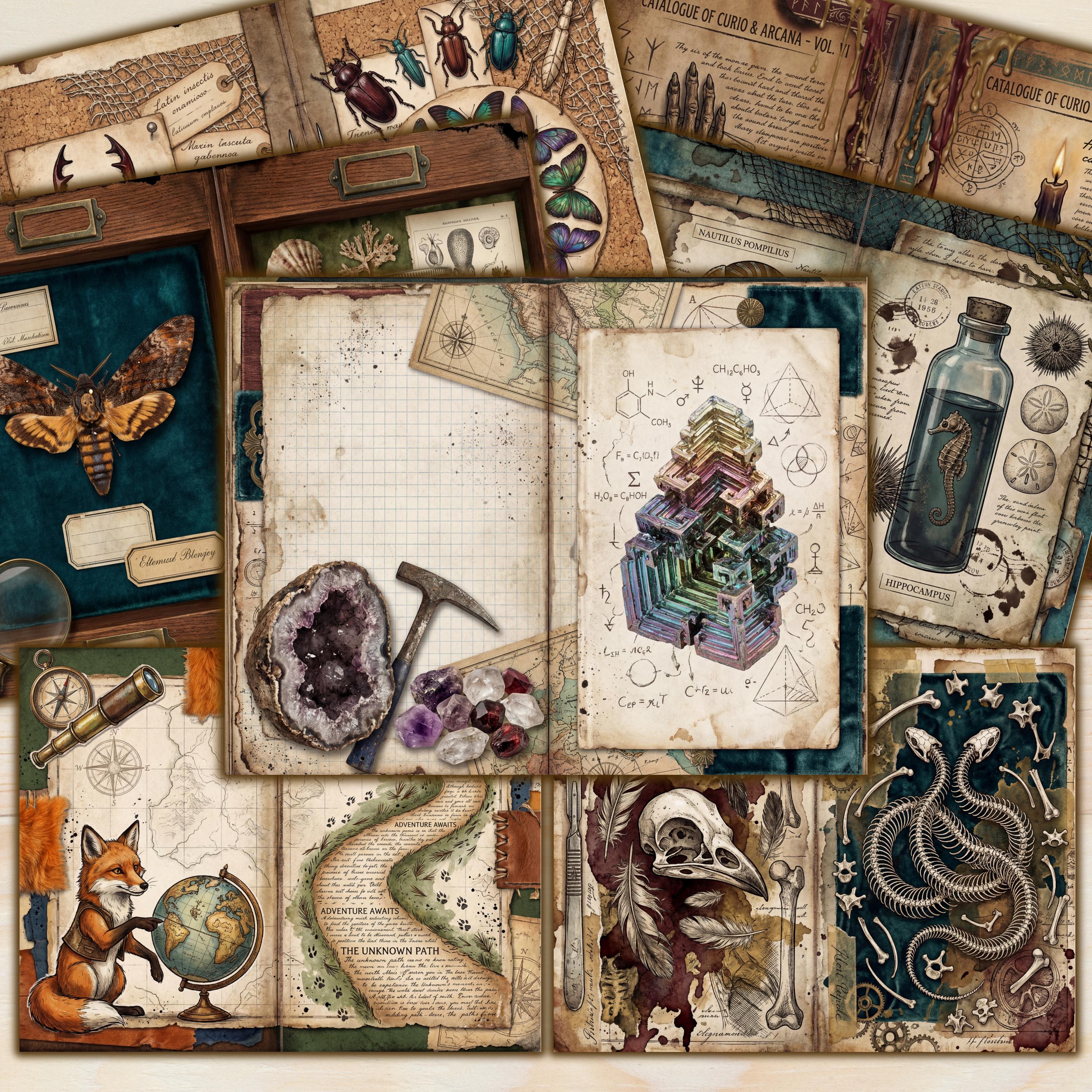 Curiosity Journal Curiosity Cabinet Junk Journal Digital Paper Pack | 4K Backgrounds Junk ...