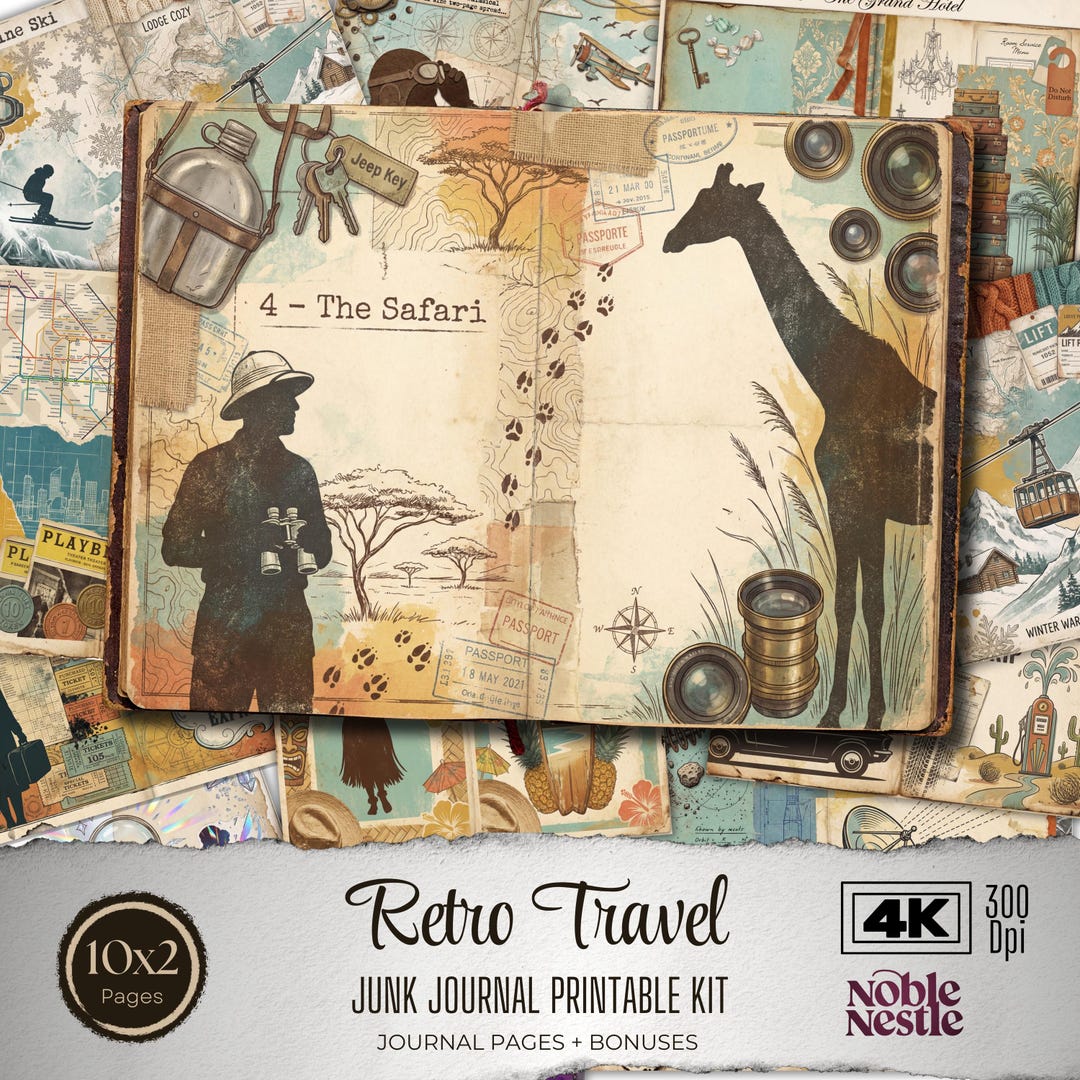Retro Travel Junk Journal Digital Download | Vintage Scrapbook Paper ...