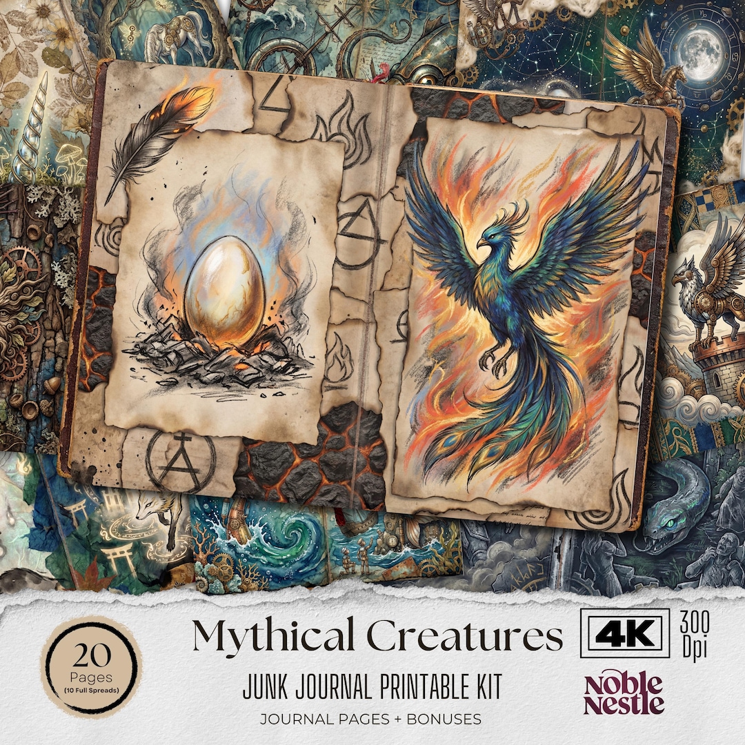 Mythical Creatures Junk Journal Pages | Dragon, Unicorn (digital ...