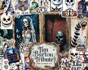 Tim Burton Inspired Junk Journal Kit | Gothic Halloween Ephemera (PDF & JPG)