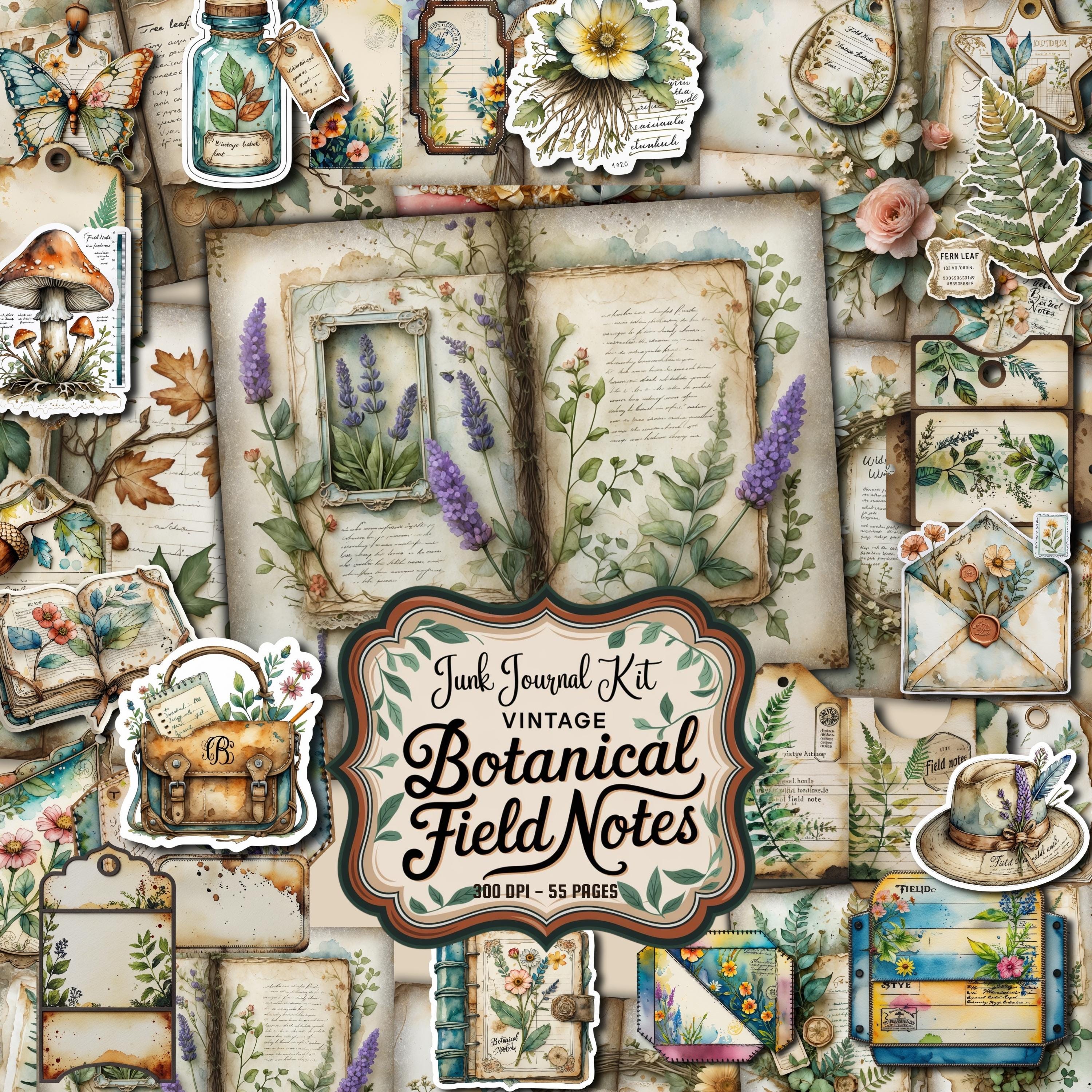 Vintage Botanical Junk Journal Kit: Printable Ephemera (US Letter, PDF ...