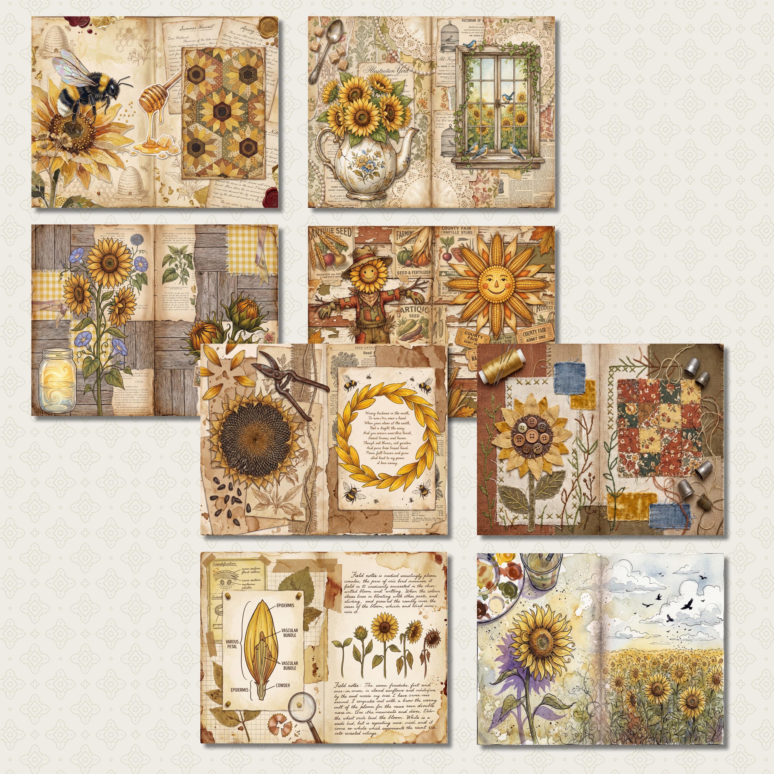 Vintage Sunflower Junk Journal Kit | Digital Download Printable ...