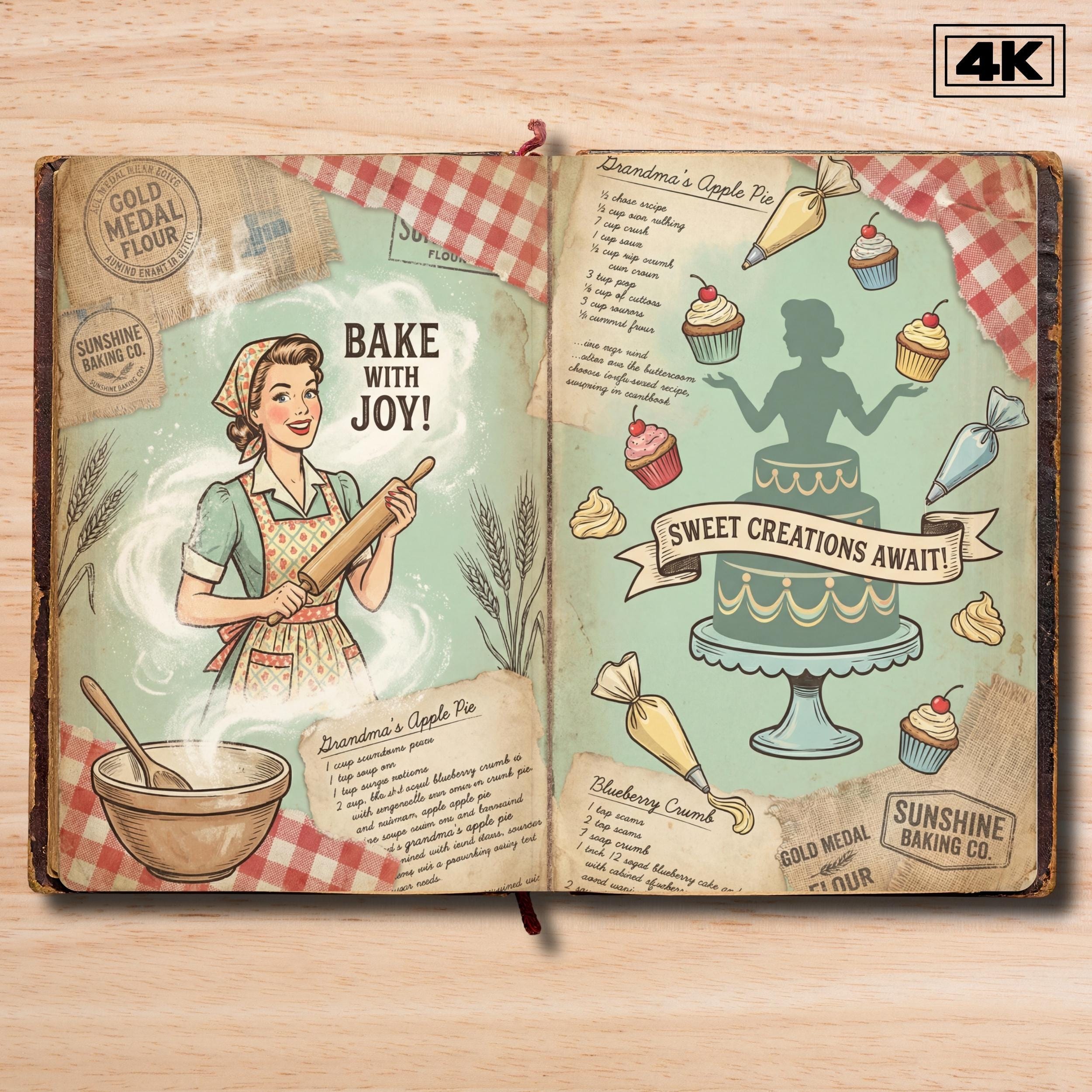 Retro Kitchen Junk Journal Kit - Vintage Printable Scrapbook Paper ...