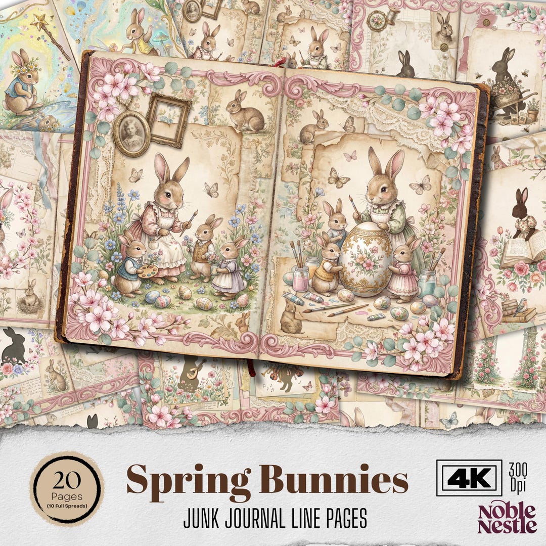 Spring Bunnies Junk Journal Pages | 4K Backgrounds Digital Paper Pack ...