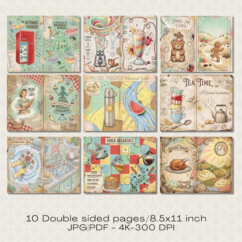 Retro Kitchen Junk Journal Kit - Vintage Printable Scrapbook Paper ...