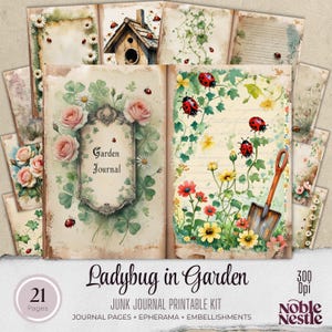 Ladybug in the Garden Digital Junk Journal – Kit effimero stampabile, album di ritagli da giardino stravagante, pagine di diario ispirate alla natura,