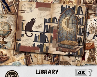 Kit voor ongewenste tijdschriften voor de bibliotheek | Vintage kortstondige pagina's | Afdrukbaar plakboekpapier | Digitale download | 22 vellen academische esthetiek