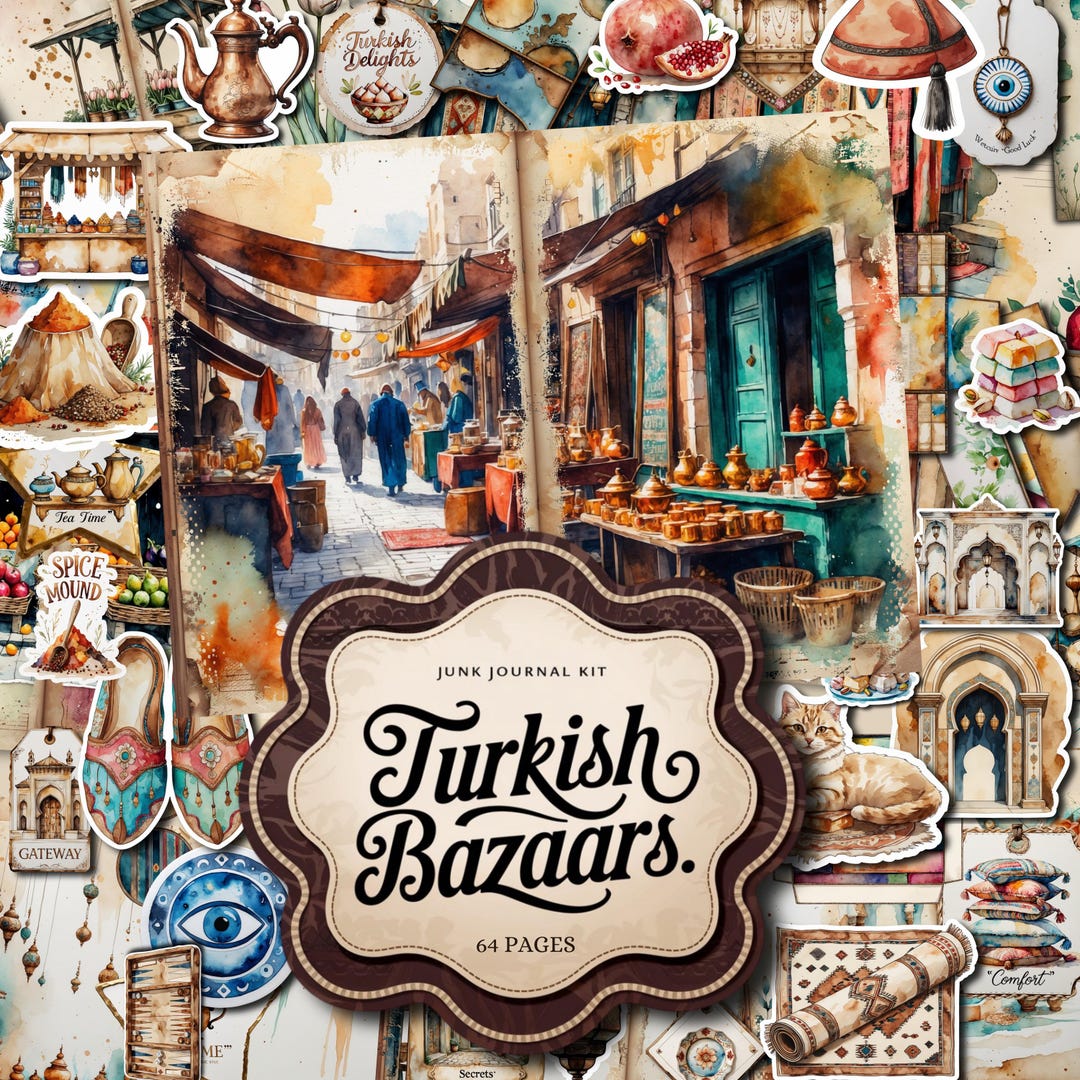 Turkish Bazaar Junk Journal Kit: Ottoman Ephemera, Stickers, Tags (US ...