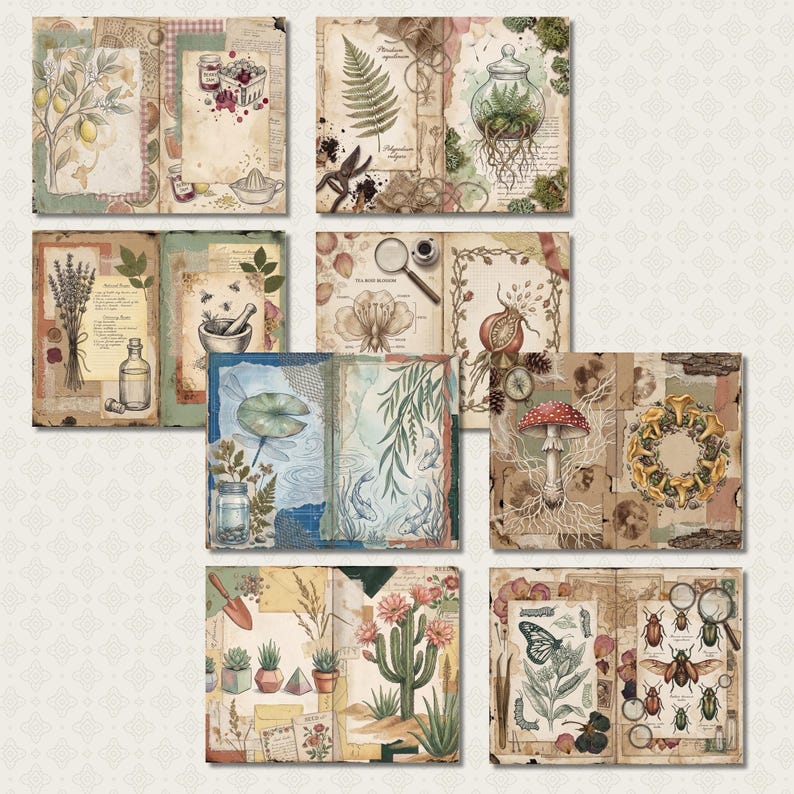 Botanical Junk Journal Kit - Vintage Diary Pages Digital Download ...