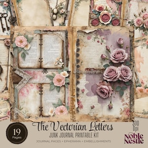 Romantic Letters Junk Journal Kit: Vintage Ephemera, DIY Folios (Digital Download)