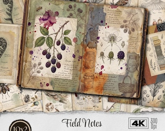 Field Notes Junk Journal Kit - Vintage Digital Download Printable Ephemera - Scrapbook Paper Collage Sheets US Letter Size