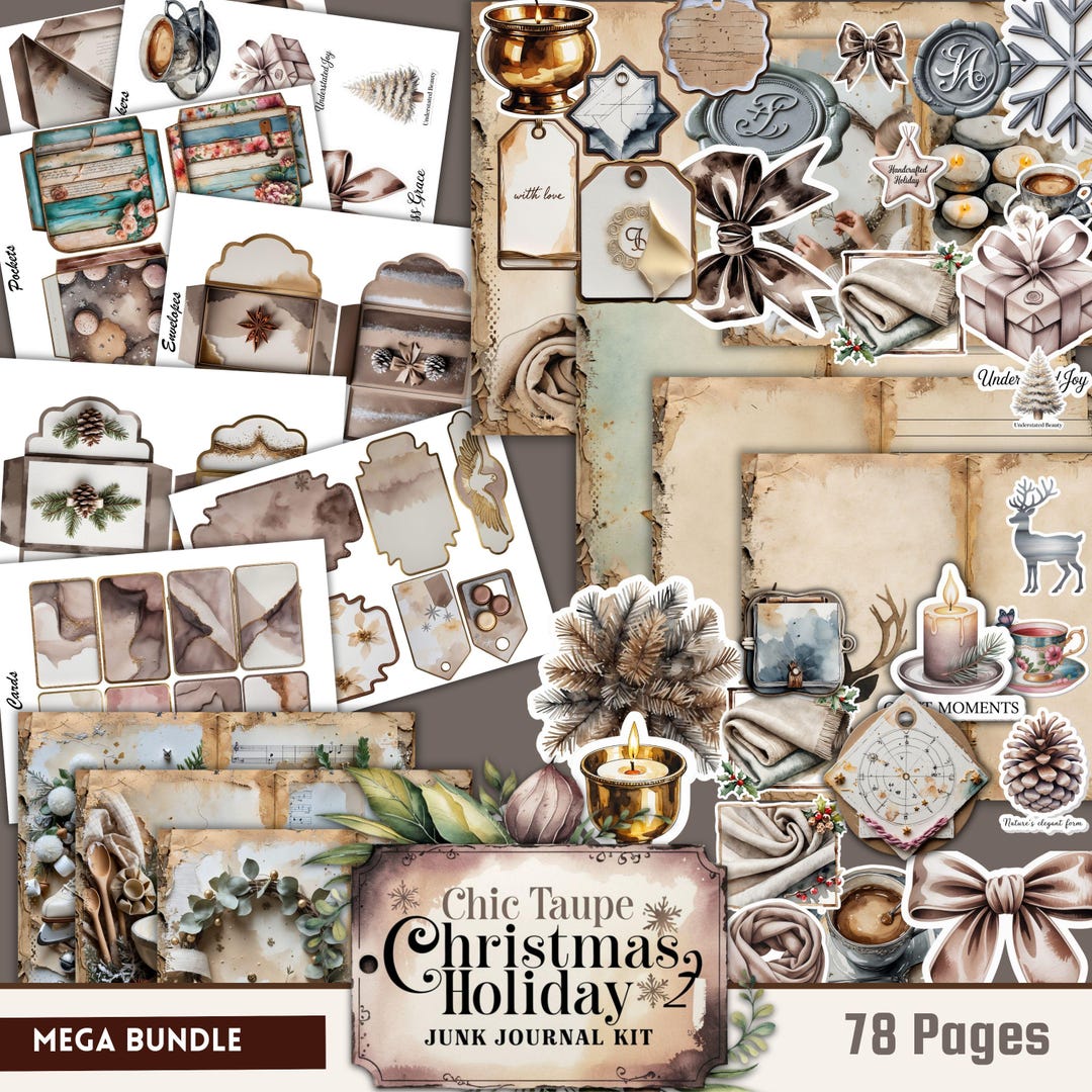 Taupe Christmas Junk Journal Kit - Vintage Ephemera (digital Download ...