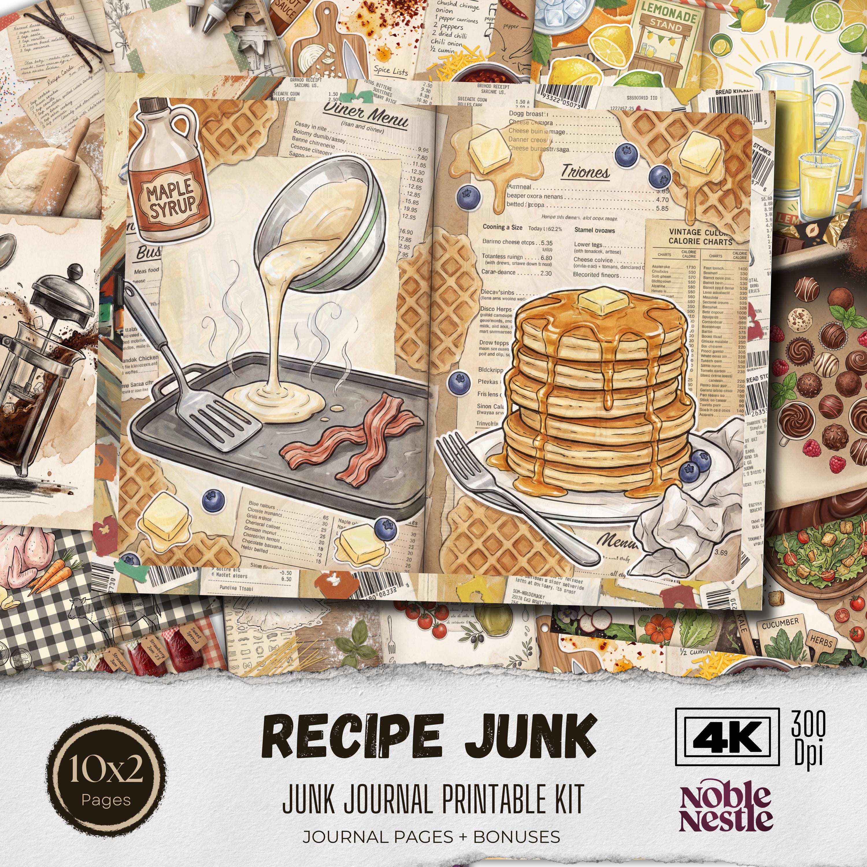 Recipe Junk Journal Kit | Vintage Cookbook Ephemera Printable Paper ...