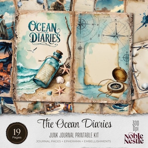 Ocean Diaries Junk Journal Kit: Nautical Ephemera, Scrapbook (Digital Download)
