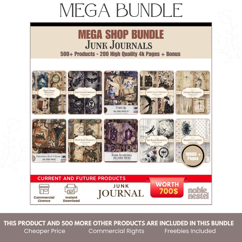 Mega Porch Prints Junk Journal Kit | Shabby Chic Bundle | Vintage Roses ...