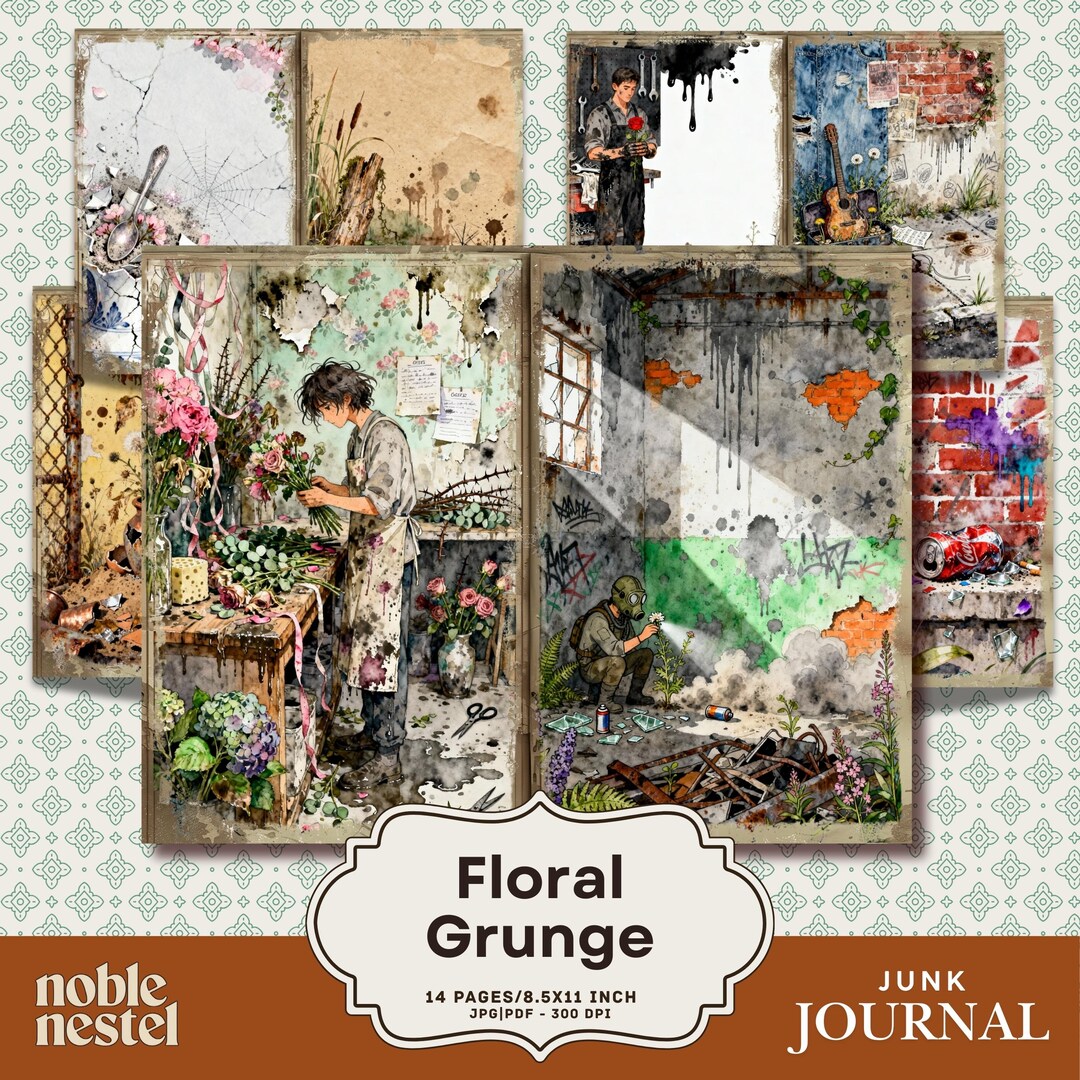 Floral Grunge Junk Journal Kit | Vintage Digital Download Printable ...