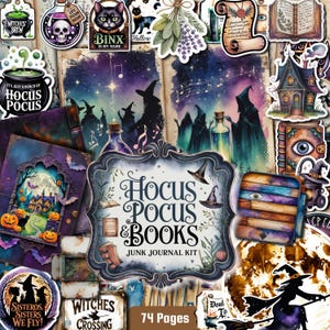 Hocus Pocus Spellbook Junk Journal Kit | Häxiga Grimoiresidor (PDF)