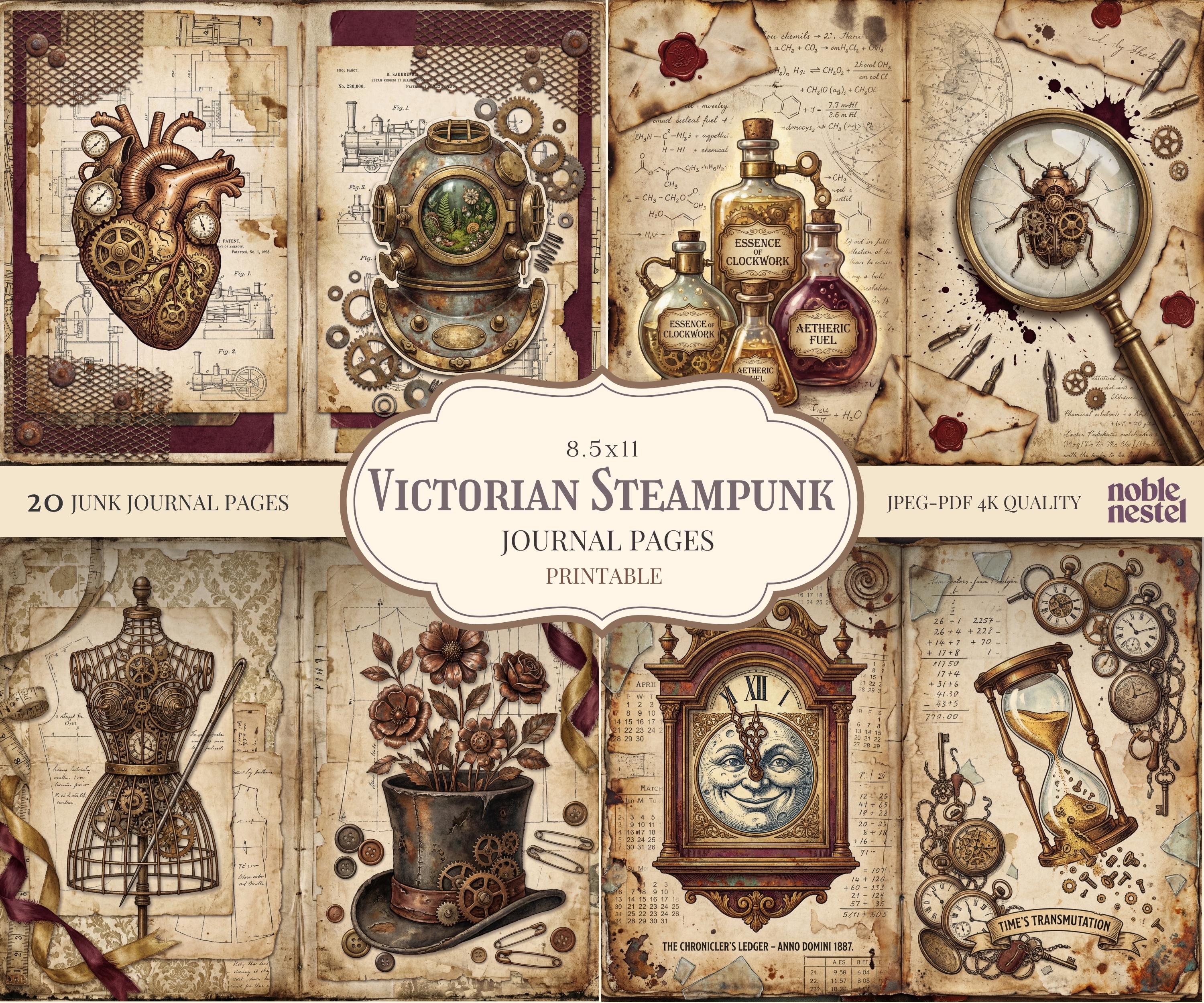 Victorian Steampunk Junk Journal Pages | 4K Digital Paper Pack ...