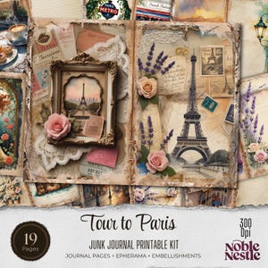 Tour to Paris Junk Journal Kit | Ephemera & Emblishments | Summer Vacation Journal | DIY Scrapbook | Craftkit | Rustic Journal Folding Folio