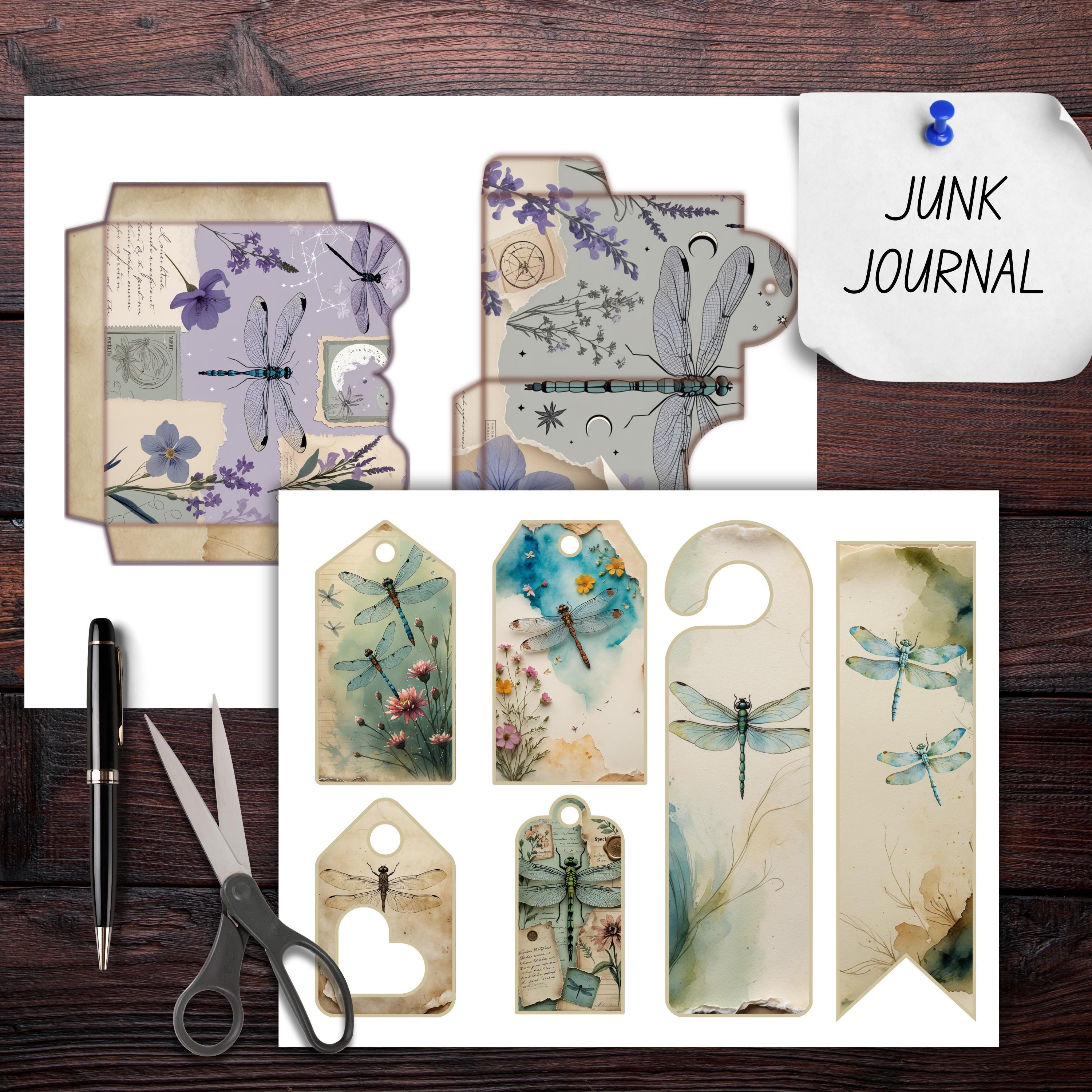 Dragonfly Junk Journal Kit: Vintage Watercolor Ephemera (digital ...