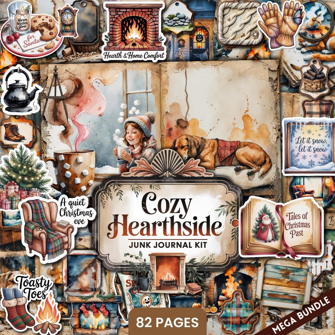 Cozy Hearthside Junk Journal Kit, Printable Ephemera Pack, Digital ...