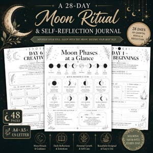 28-Tage-Mondritual-Tagebuch zum Ausdrucken, Mondreflexionstagebuch zum Ausdrucken, Digitaler Mondphasen-Tracker, Selbstfürsorge-Malplaner (PDF)