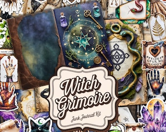 Witch Grimoire Junk Journal Kit, Spooky Ephemera (Digital Download)